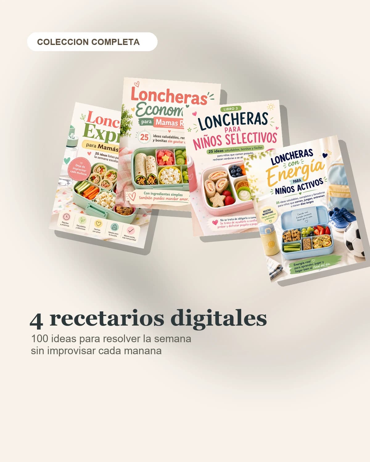Colección digital de cuatro recetarios de loncheras saludables